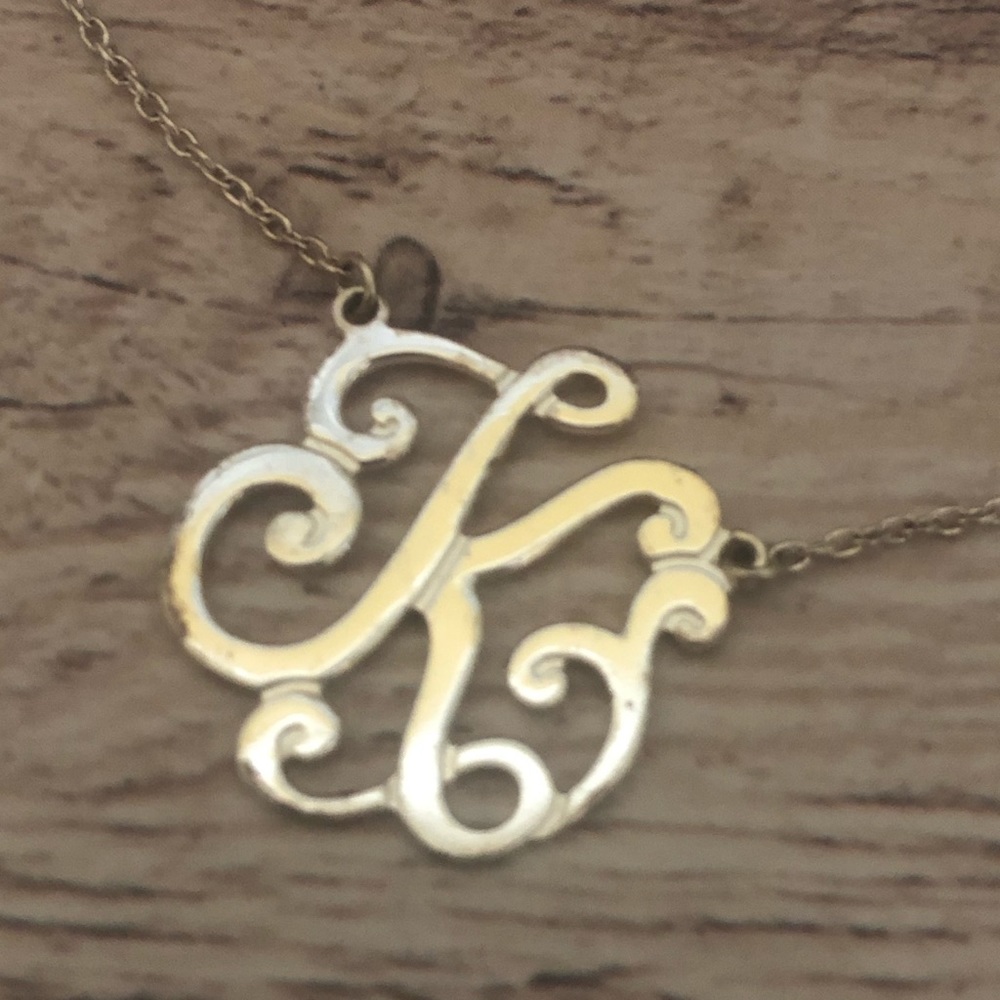 925 Silver K Initial Monogram Calligraphy Necklace - image 1